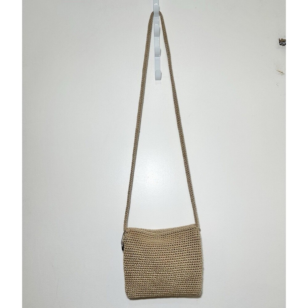 The Sak Gold Metallic Crochet Crossbody Bag Boho Knit Small Flap Purse - Picture 4 of 8